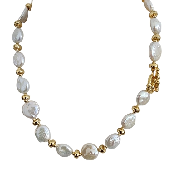 Coin Pearl Necklace Gold Accent Beads Toggle Clasp A0369 Q7 - Picture 14 of 15